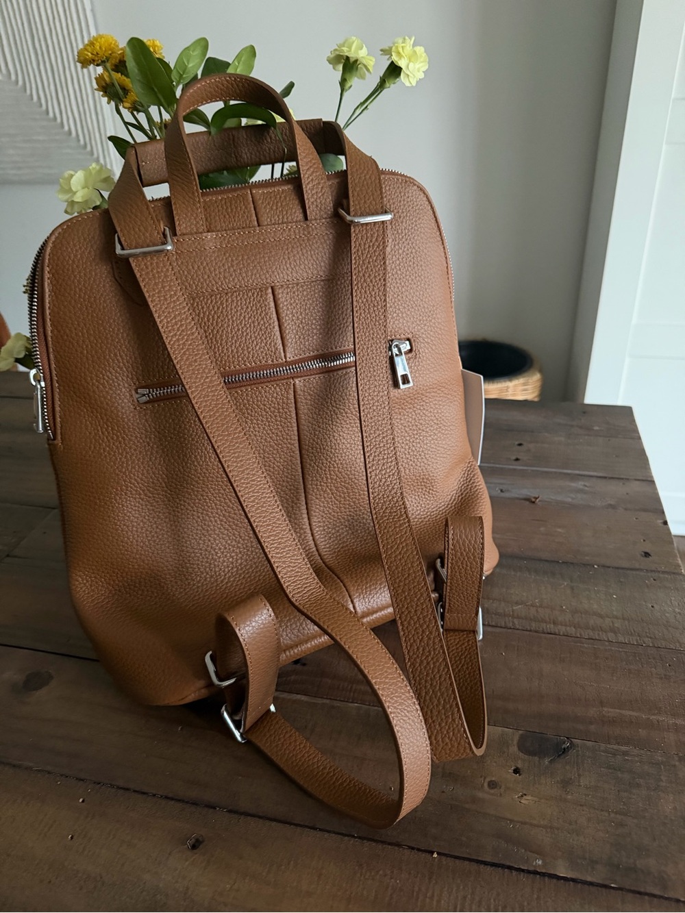 Quince Brown Leather Backpack NWOT - Picture 2 of 11
